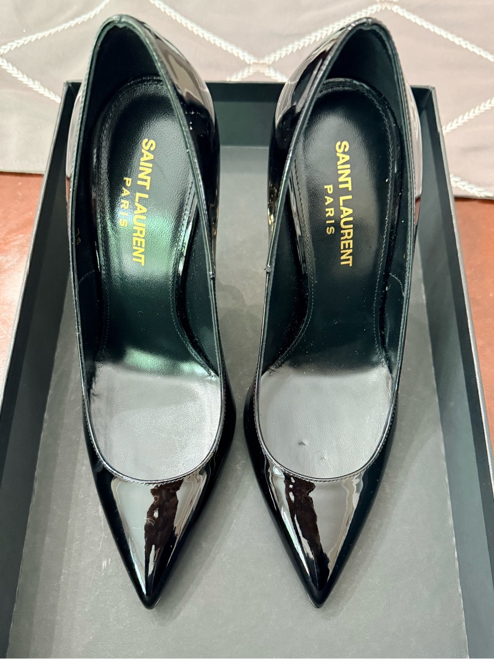 Saint Laurent Black Patent Pointed-Toe Pumps